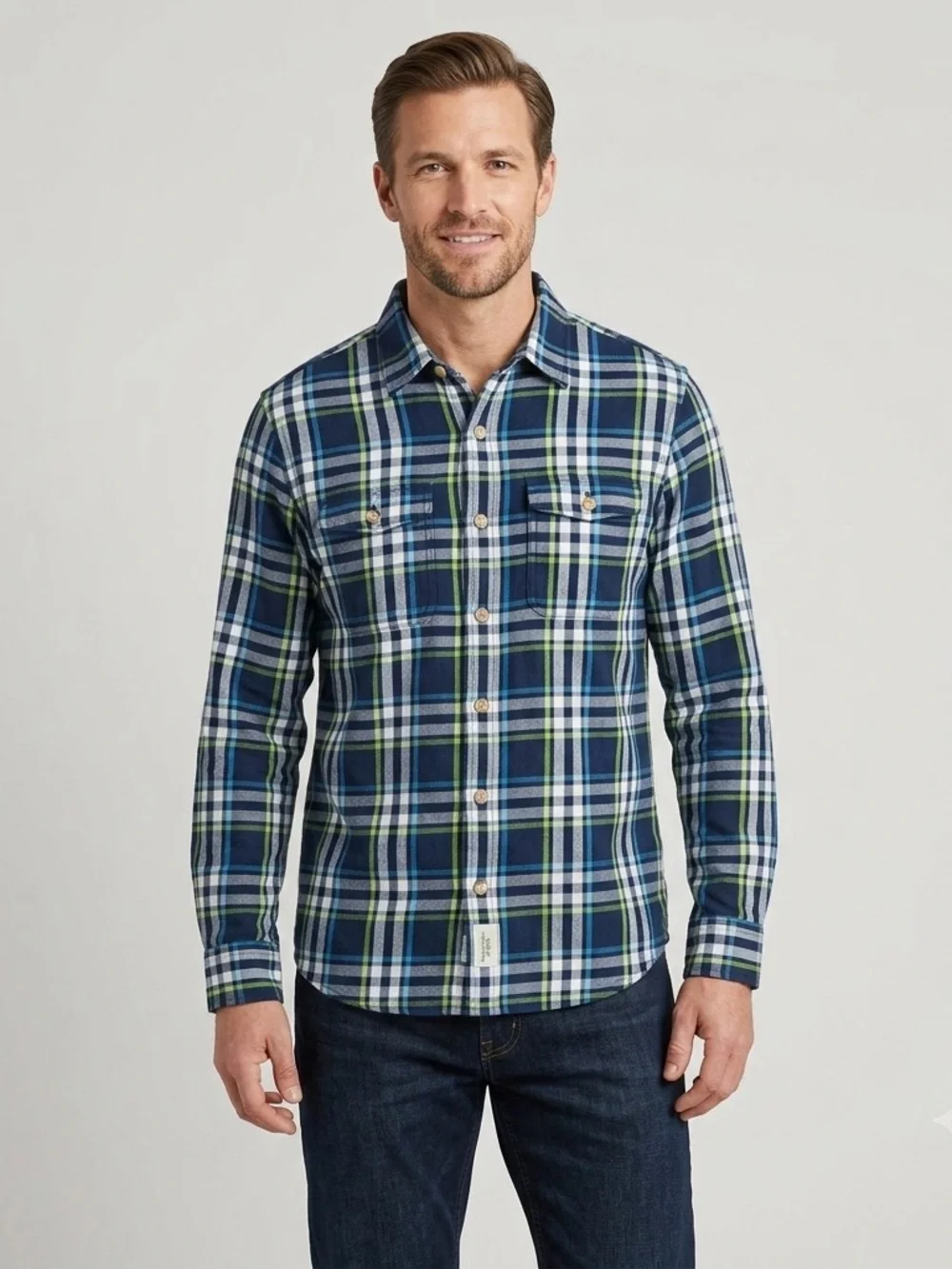 Abercrombie & Fitch Muscle Fit Button-Down Shirt blue/white/green plaid sz XXL.
